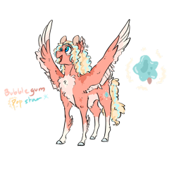 Size: 1280x1295 | Tagged: safe, artist:ayartzramen, oc, oc:bubblegum popstar pie, pegasus, pony, chest fluff, female, mare, offspring, parent:cheese sandwich, parent:party favor, parent:pinkie pie, simple background, transparent background