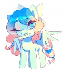 Size: 1500x1801 | Tagged: safe, artist:ekot, oc, oc only, oc:сloudy dream, pegasus, pony, chibi, female, mare, oda 997, one eye closed, simple background, solo, wings, wink