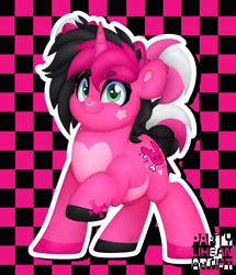 Size: 3447x4000 | Tagged: safe, artist:partypievt, oc, oc only, oc:fluffy star, pony, unicorn, abstract background, hooves, lineless, nose piercing, piercing, scene, scene hair, scene kid, solo