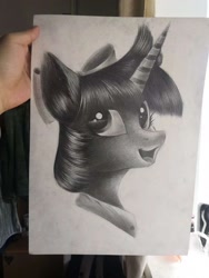 Size: 1080x1440 | Tagged: safe, artist:henry forewen, twilight sparkle, pony, g4, bust, female, monochrome, sketch, solo, traditional art