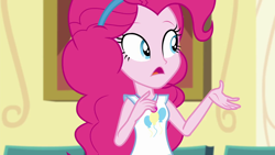 Size: 1280x720 | Tagged: safe, screencap, pinkie pie, best trends forever, equestria girls, equestria girls series, g4, best trends forever: pinkie pie, clothes, cutie mark, cutie mark on clothes, female, geode of sugar bombs, jewelry, magical geodes, necklace, solo, tank top