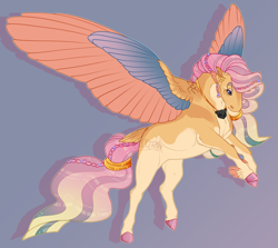 Size: 2164x1926 | Tagged: safe, artist:seffiron, oc, oc only, oc:skyward bound, pegasus, pony, colored wings, female, magical lesbian spawn, mare, multicolored wings, offspring, parent:fluttershy, parent:somnambula, solo, tail feathers, wings