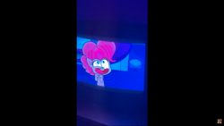 Size: 1600x900 | Tagged: safe, screencap, pinkie pie, earth pony, pony, cute impact, g4.5, my little pony: pony life, spoiler:pony life s02e01, bipedal, female, open mouth, photo, picture of a screen, solo, sugarcube corner