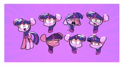 Size: 2937x1561 | Tagged: safe, artist:sourspot, twilight sparkle, pony, unicorn, g4, bust, expressions, female, floppy ears, mare, no nose, open mouth, portrait, solo, sweat, unicorn twilight
