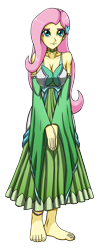 Size: 1170x3000 | Tagged: safe, artist:artemis-polara, fluttershy, equestria girls, g4, adorasexy, anklet, barefoot, bracelet, breasts, busty fluttershy, choker, chokershy, cleavage, clothes, cute, dress, feet, jewelry, ribbon, sexy, shyabetes, simple background, smiling, solo, transparent background