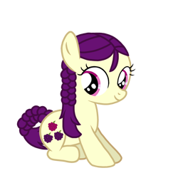 Size: 768x768 | Tagged: safe, artist:goldendaisies, boysenberry, earth pony, pony, g4, boysenbetes, cute, female, filly, looking at you, simple background, sitting, smiling, smiling at you, solo, transparent background, triple berry, vector