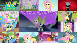 Size: 1280x721 | Tagged: safe, edit, edited screencap, editor:quoterific, screencap, butterscotch sweets, country mile, discord, fast break, fluttershy, gallus, neon brush, ocellus, private pansy, rarity, saddle rager, sandbar, silverstream, smolder, spike, twilight sparkle, yona, alicorn, pony, yak, g4, green isn't your color, hearth's warming eve (episode), horse play, hurricane fluttershy, magic duel, make new friends but keep discord, power ponies (episode), scare master, season 1, season 2, season 3, season 4, season 5, season 6, season 8, season 9, sparkle's seven, suited for success, the crystal empire, viva las pegasus, catsuit, clothes, clothing damage, cosplay, costume, crown, dangerous mission outfit, disguise, dress, flutterbat costume, flutterbeautiful, flutterhulk, flutterrange, flutterspy, food, gala dress, goggles, hard-won helm of the sibling supreme, hoodie, impossibly rich, inanimate tf, jousting outfit, las pegasus resident, modelshy, orange, orangified, power ponies, prosthetic butt, shylestia, student six, transformation, twilight sparkle (alicorn)