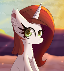 Size: 3945x4378 | Tagged: safe, artist:windykirin, oc, oc only, oc:brittneigh ackermane, pony, unicorn, absurd resolution, chest fluff, ear fluff, female, long eyelashes, looking at you, smiling, solo, sunset