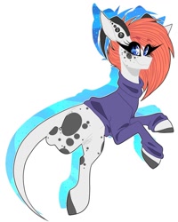 Size: 1080x1350 | Tagged: safe, artist:moshi.poni, oc, oc only, pony, clothes, ear piercing, eyelashes, female, horns, looking at you, mare, piercing, rearing, smiling, solo
