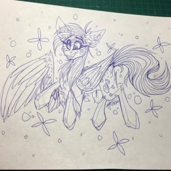 Size: 1080x1080 | Tagged: safe, artist:moshi.poni, derpy hooves, pegasus, pony, g4, chest fluff, ear fluff, eyelashes, female, lineart, mare, open mouth, signature, smiling, solo, traditional art, wings