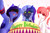 Size: 2680x1780 | Tagged: safe, artist:princessmoonsilver, artist:shan3ng, oc, oc only, oc:dark moon silver, oc:fire lynk, oc:krystel, alicorn, pegasus, pony, unicorn, birthday, birthday cake, cake, clothes, collaboration, food, jewelry, necklace, scarf