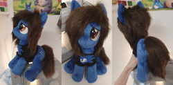 Size: 3404x1668 | Tagged: safe, artist:epicrainbowcrafts, earth pony, pony, clothes, colt, commission, foal, frown, irl, male, oliver sykes, photo, plushie, ponified, sad, shirt, solo, sonic the hedgehog, sonic the hedgehog (series), t-shirt