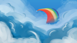 Size: 750x422 | Tagged: safe, artist:boxcasted, artist:notboxcasted, pegasus, pony, cloud, flying, rainbow, rainbow trail, solo