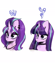 Size: 1812x2048 | Tagged: safe, artist:pineappleartz, starlight glimmer, pony, unicorn, g4, alternate hairstyle, choker, ear piercing, earring, edgelight glimmer, goth, jewelry, piercing, solo
