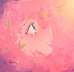 Size: 1620x1594 | Tagged: safe, artist:haichiroo, pinkie pie, earth pony, pony, g4, close-up, leaf, profile, smiling, solo, sparkles