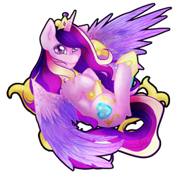 Size: 2114x2130 | Tagged: safe, artist:snowdeer97, princess cadance, alicorn, pony, g4, crown, eyelashes, female, flowing mane, high res, hoof shoes, horn, jewelry, purple eyes, regalia, signature, simple background, smiling, solo, transparent background, wings