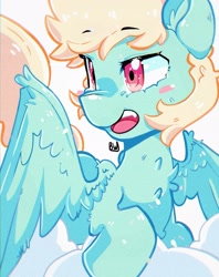 Size: 1620x2048 | Tagged: safe, artist:haichiroo, oc, oc only, oc:cloud gazer, pegasus, pony, chest fluff, open mouth, solo, spread wings, wings