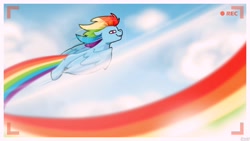 Size: 3840x2160 | Tagged: safe, artist:jellysketch, rainbow dash, pegasus, pony, g4, cloud, fast, flying, high res, rainbow, sky, solo, sonic rainboom, speedpaint