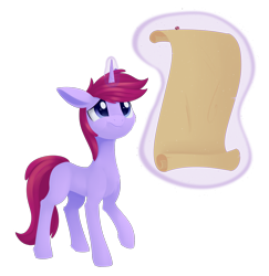Size: 1689x1740 | Tagged: safe, artist:dusthiel, oc, oc only, oc:prologue, pony, unicorn, legends of equestria, blank flank, magic, prologue, scroll, simple background, solo, telekinesis, transparent background