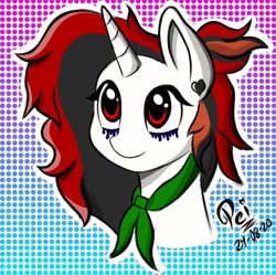 Size: 720x717 | Tagged: safe, artist:lessan aines, oc, oc only, oc:deadly heart, alicorn, pony, ascot, bust, commission, female, horn, makeup, mare, running makeup, solo
