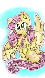 Size: 540x938 | Tagged: safe, artist:cocolove2176, fluttershy, pegasus, pony, g4, abstract background, blushing, chest fluff, cute, daaaaaaaaaaaw, eyelashes, female, looking up, mare, shyabetes, smiling, solo, wings