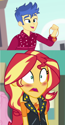 Size: 936x1792 | Tagged: safe, edit, edited screencap, screencap, flash sentry, sunset shimmer, cheer you on, equestria girls, equestria girls specials, g4, my little pony equestria girls: better together, my little pony equestria girls: forgotten friendship, female, male, ship:flashimmer, shipping, shipping domino, straight