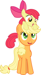 Size: 1240x2268 | Tagged: safe, artist:delmors, apple bloom, applejack, earth pony, pony, g4, adorabloom, apple bloom riding applejack, apple sisters, applebetes, cute, duo, female, jackabetes, ponies riding ponies, pony hat, riding, siblings, simple background, sisters, sweet dreams fuel, transparent background