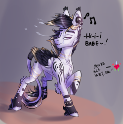 Size: 2883x2889 | Tagged: safe, oc, oc only, oc:sketch blackwing, pegasus, pony, black feathers, dark mane, high res, jewelry, purple eyes, solo, text, white body, wings