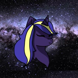 Size: 1080x1080 | Tagged: safe, artist:checkered_egg, oc, oc only, pony, unicorn, bust, eyes closed, horn, solo, space, stars, unicorn oc