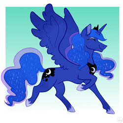 Size: 500x500 | Tagged: safe, artist:malphym, princess luna, alicorn, pony, g4, dancing, ethereal mane, eyes closed, female, gradient background, happy, mare, smiling, solo, starry mane, wings
