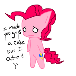 Size: 800x800 | Tagged: safe, artist:invader-star-irken, pinkie pie, g4, 2012, bipedal, but i eated it, cute, implied cake, no cake, sad, sadorable