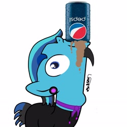Size: 2289x2289 | Tagged: safe, artist:djmatinext, edit, edited screencap, screencap, oc, oc only, oc:blue harmony, earth pony, pony, base used, beard, bepis, blue eyes, blue hair, drink, drinking, facial hair, gulp, high res, isded, mouth hold, pepsi, photo, piercing, simple background, soda, solo, throat bulge, white background