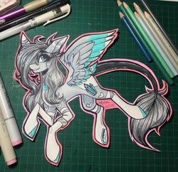 Size: 1080x1045 | Tagged: safe, artist:moshi.poni, oc, oc only, pegasus, pony, colored hooves, eyelashes, female, hair over one eye, leonine tail, mare, pegasus oc, solo, traditional art, underhoof, wings