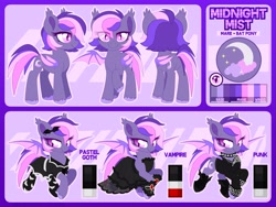 Size: 3189x2403 | Tagged: safe, artist:sickly-sour, oc, oc only, oc:midnight mist, bat pony, pony, female, high res, mare, reference sheet