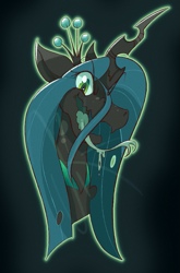 Size: 747x1134 | Tagged: safe, artist:burgivore, queen chrysalis, changeling, changeling queen, g4, bust, crown, evil grin, female, grin, jewelry, long tongue, looking at you, portrait, regalia, simple background, smiling, solo, tongue out