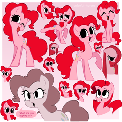 Size: 2500x2500 | Tagged: safe, artist:syrupyyy, pinkie pie, earth pony, pony, g4, :p, alternate hairstyle, angry, cute, dialogue, diapinkes, discorded, eyes closed, female, high res, mare, meanie pie, one eye closed, open mouth, pinkamena diane pie, raised hoof, raised leg, sad, sitting, solo, speech bubble, tongue out, wink