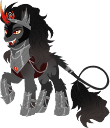 Size: 569x662 | Tagged: dead source, safe, artist:spellbounty, king sombra, pony, unicorn, g4, alternate design, armor, base used, fangs, leonine tail, male, simple background, solo, stallion, transparent background