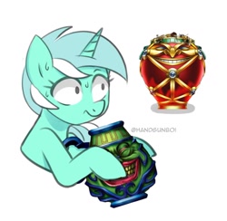 Size: 1178x1152 | Tagged: safe, artist:handgunboi, lyra heartstrings, pony, unicorn, g4, jar, jar of greed, pot, pot of greed, simple background, white background, yu-gi-oh!