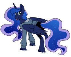 Size: 1280x1040 | Tagged: safe, artist:cosmalumi, princess luna, alicorn, pony, g4, clothes, ethereal mane, female, hoodie, looking back, mare, missing accessory, mlem, signature, silly, simple background, smiling, starry mane, tongue out, white background