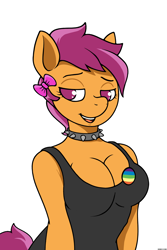 Size: 2000x3000 | Tagged: safe, artist:darkdoomer, scootaloo, anthro, g4, breasts, female, high res, mare, meme, ponerpics exclusive, ponified, ponified meme, simple background, solo