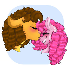 Size: 1280x1280 | Tagged: safe, artist:periwinklechick, cheese sandwich, pinkie pie, pony, g4, blushing, bust, eyes closed, female, kissing, male, nose kiss, ship:cheesepie, shipping, straight