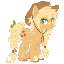 Size: 400x400 | Tagged: dead source, safe, artist:spellbounty, applejack, earth pony, pony, g4, alternate design, applejack's hat, base used, body freckles, braid, braided tail, cowboy hat, female, freckles, hat, leaves, leaves in hair, looking at you, mare, simple background, smiling, solo, transparent background, unshorn fetlocks
