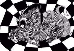 Size: 3484x2405 | Tagged: safe, artist:spacesheep-art, discord, draconequus, g4, black and white, grayscale, high res, looking at you, male, modern art, monochrome, op art, solo, surreal, traditional art