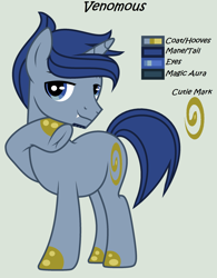 Size: 2056x2630 | Tagged: safe, artist:lominicinfinity, oc, oc only, oc:venomous, pony, unicorn, high res, male, reference sheet, simple background, solo, stallion