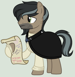 Size: 1276x1312 | Tagged: safe, artist:lominicinfinity, doctor caballeron, earth pony, pony, g4, male, scroll, simple background, solo, stallion