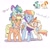 Size: 1024x1024 | Tagged: safe, artist:卯卯七, applejack, rainbow dash, oc, earth pony, pegasus, pony, g4, bow, clothes, earth pony oc, female, granny smith's shawl, hair bow, lesbian, magical lesbian spawn, offspring, older, older applejack, older rainbow dash, on head, open mouth, parent:applejack, parent:rainbow dash, pegasus oc, raised hoof, ribbon, ship:appledash, shipping, shocked, side hug, simple background, varying degrees of do not want, white background