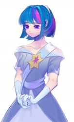 Size: 1080x1776 | Tagged: safe, artist:tingsan, twilight sparkle, human, g4, the last problem, alternate hairstyle, clothes, coronation dress, dress, gloves, humanized, second coronation dress, short hair, simple background, white background