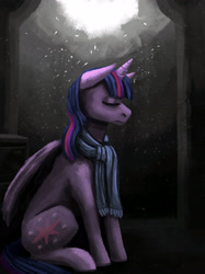 Size: 2092x2798 | Tagged: safe, artist:necromarecy, twilight sparkle, alicorn, pony, g4, clothes, eyes closed, high res, scarf, solo, twilight sparkle (alicorn)