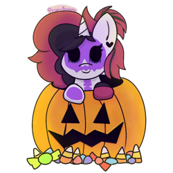 Size: 2896x2896 | Tagged: safe, artist:priseboom, oc, oc only, oc:deadly heart, alicorn, pony, alicorn oc, black eye, black eyeliner, black eyeshadow, bone, candy, candy corn, chibi, clothes, costume, ear piercing, earring, emo, eyeshadow, female, food, halloween, halloween 2020, halloween costume, high res, holiday, horn, jewelry, makeup, photo, piercing, png, ponytail, pumpkin, simple background, skeleton, socks, solo, stockings, thigh highs, transparent background, wings