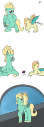 Size: 780x2240 | Tagged: safe, artist:schumette14, zephyr breeze, oc, oc:epiphyllum, g4, next generation, offspring, parent:fluttershy, parent:rockhoof, parents:rockshy, story, story in the source, story included, uncle, uncle and nephew